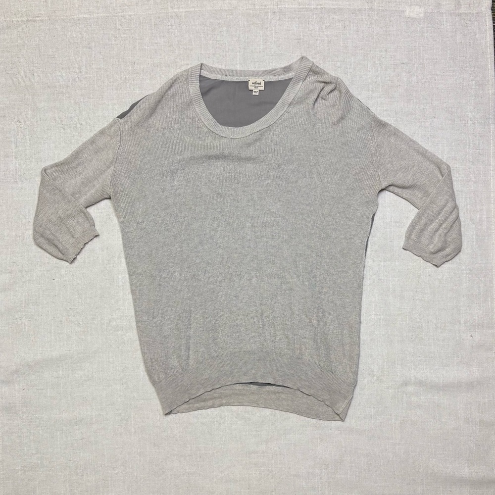 Wilfred Womens Small Gray Cashmere Silk Sweater Shirt Sheer Back Luxurious Feel